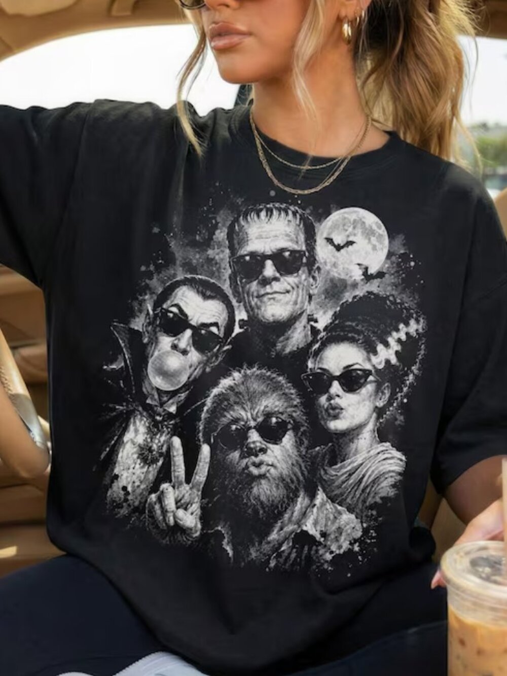 Retro Halloween Monster Selfie Funny Spooky Season Tee